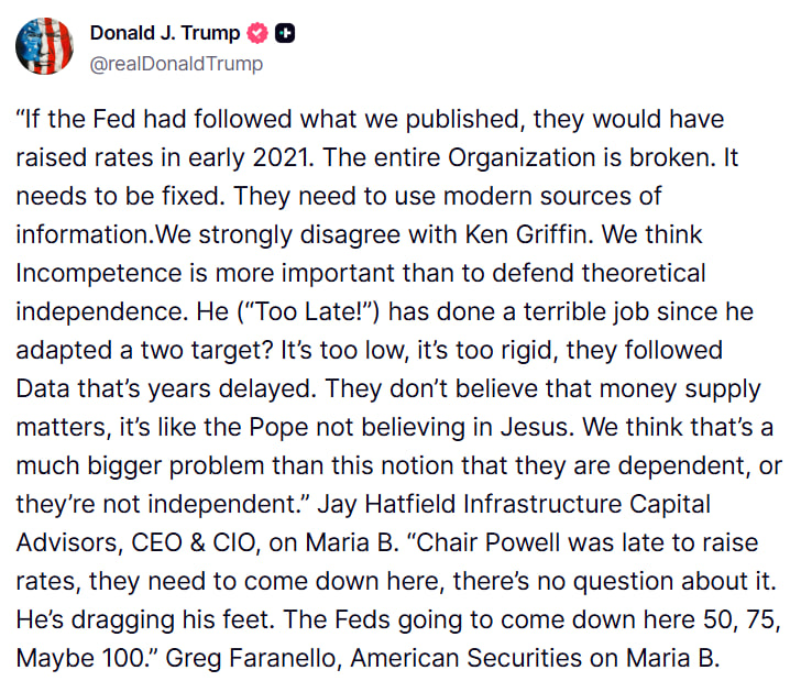TCR_news_'s tweet image. 🔥 Trump: “The Fed is broken… Powell was late to hike.”