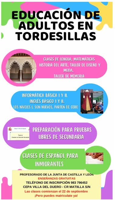 Compartimos la oferta educativa de nuestros compañeros del CEPA de Adultos Villa del Duero de Tordesillas. #Educacionpublicadecalidad
