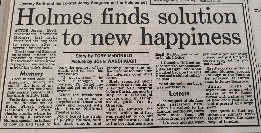 Jag248RPA's tweet photo. While doing research for a project i'm working on I came across these articles in the Scottish Daily Express December 23rd and 29th 1987. #sherlockholmes #jeremybrett #sherlocksignoffour #signoffour #johnthaw https://t.co/MxU7yluIEm