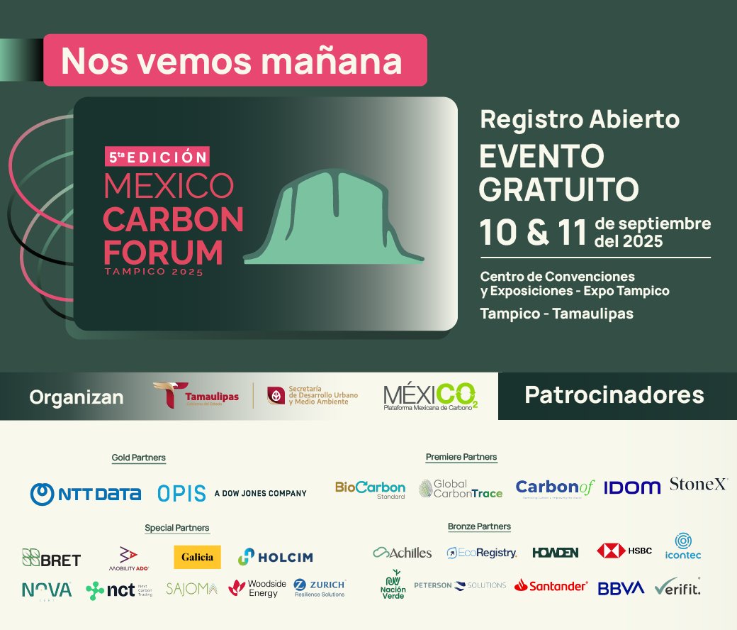 El #MexicoCarbonForum2025 reunirá a gobiernos, empresas, cámaras de comercio, organizaciones y expertos para proponer y accionar en torno al futuro de los #mercadosdecarbono.

 10 y 11 de septiembre | Expo Tampico – Tamaulipas
 Evento gratuito: mexicocarbon.com/registro-2025