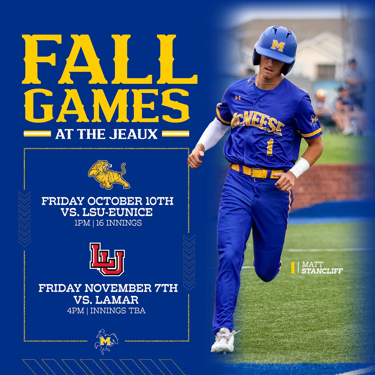 Fall Ball is right around the corner! 🍂⚾

See you at The Jeaux for some Cowboy Baseball!

#GeauxPokes
