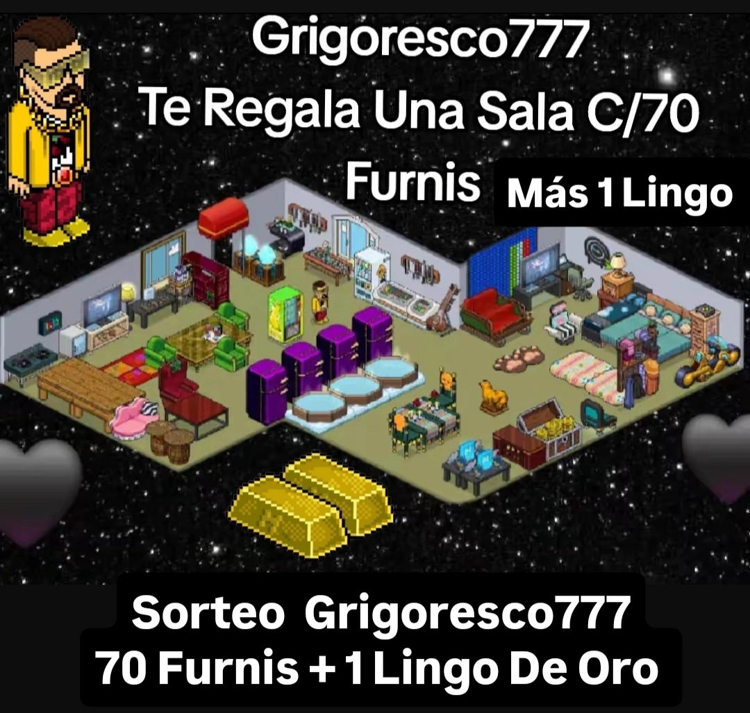 grigoresco schultz (@grigoresco777) on Twitter photo 🎉 Sorte Especial Habbo
Premio 70 Furnis + 1 Lingo
(Equivale 50 C ) 1 Lingo
📝 Requisitos Para Participar :
1️⃣ Suigeme En <a href="/Grigoresco777/">grigoresco777</a>
2️⃣ Da Like ❤️ y Reetweet 🔁
3️⃣ Etiquetar a 1 Amigo
⏰️ Sorteo Se Realizara Martes 16 Septiembre
A Las 10PM 21 Hrs Chile 🇨🇱
Suerte 💫 🎉 Sorte Especial Habbo
Premio 70 Furnis + 1 Lingo
(Equivale 50 C ) 1 Lingo
📝 Requisitos Para Participar :
1️⃣ Suigeme En <a href="/Grigoresco777/">grigoresco777</a>
2️⃣ Da Like ❤️ y Reetweet 🔁
3️⃣ Etiquetar a 1 Amigo
⏰️ Sorteo Se Realizara Martes 16 Septiembre
A Las 10PM 21 Hrs Chile 🇨🇱
Suerte 💫