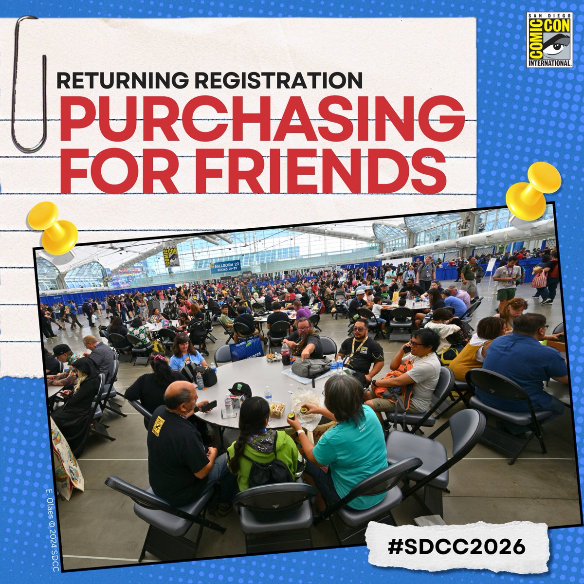 Getting ready for Comic-Con 2026 with your crew? Learn how to purchase badges for friends or family during Returning Registration so you’re ready when the big day arrives. Click the link to learn more bit.ly/4nhYyqM #SDCC26