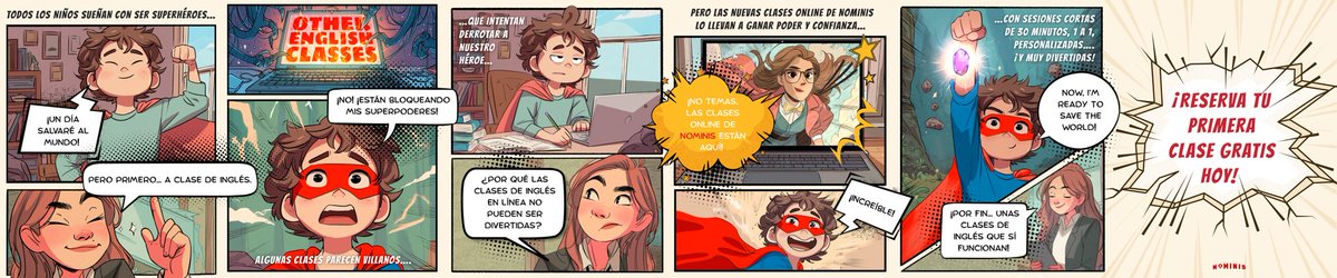 LAS AVENTURAS DE NOMINIS #1
“¡Al rescate!”

🦸¡Las clases online que convierten a tu hijo en un héroe del inglés! 💪✨
 🎯 1:1, 30 minutos, misiones gamificadas y resultados reales.
💥 ¡Reserva la primera clase gratis y comienza la aventura!

#ClasesOnline #AprenderIngles