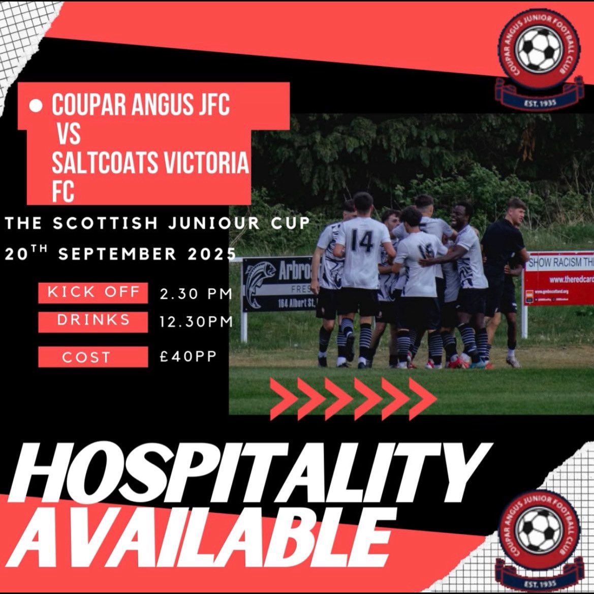 Hospitality is available for our next home game against Saltcoats Victoria on the 20th of September. Get in touch with someone from the club for further information or tickets. There are limited spaces so get yours now 🔴⚫️🔴⚫️