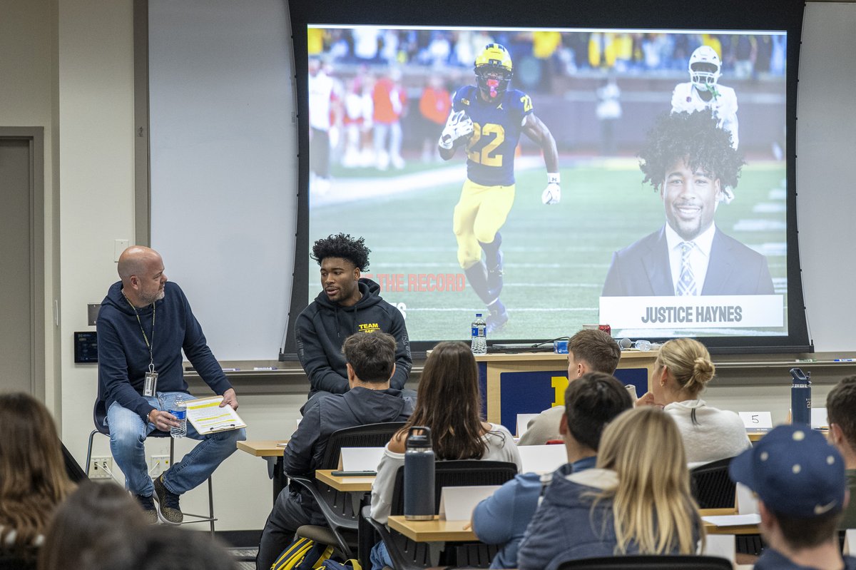 What a day in EDUC 335, Name, Image, Likeness, thanks to this man!  
Justice Haynes of <a href="/UMichFootball/">Michigan Football</a> absolutely crushed it -- insightful &amp; inspiring re: his unique journey from growing up in Georgia, to playing at Alabama for Coach Saban, to U-M  #GoBlue <a href="/UMichEducation/">U-M Marsal Family School of Education</a>