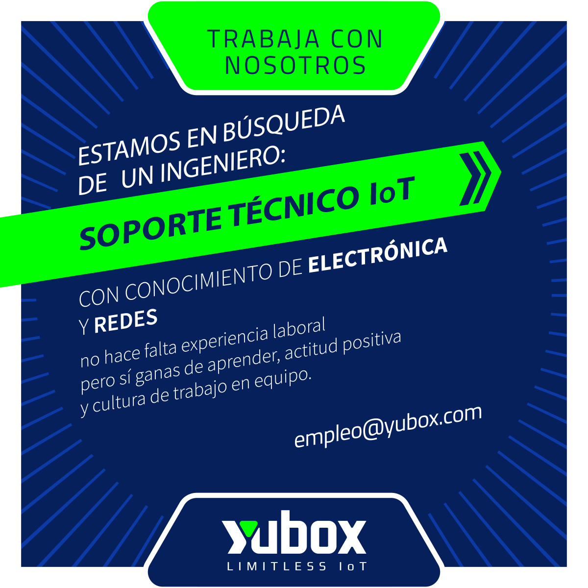 Te invitamos a unirte a nuestro equipo! 

Importante vivir en Guayaquil o cerca. Envíanos tu CV. Yubox IoT.

#IoT