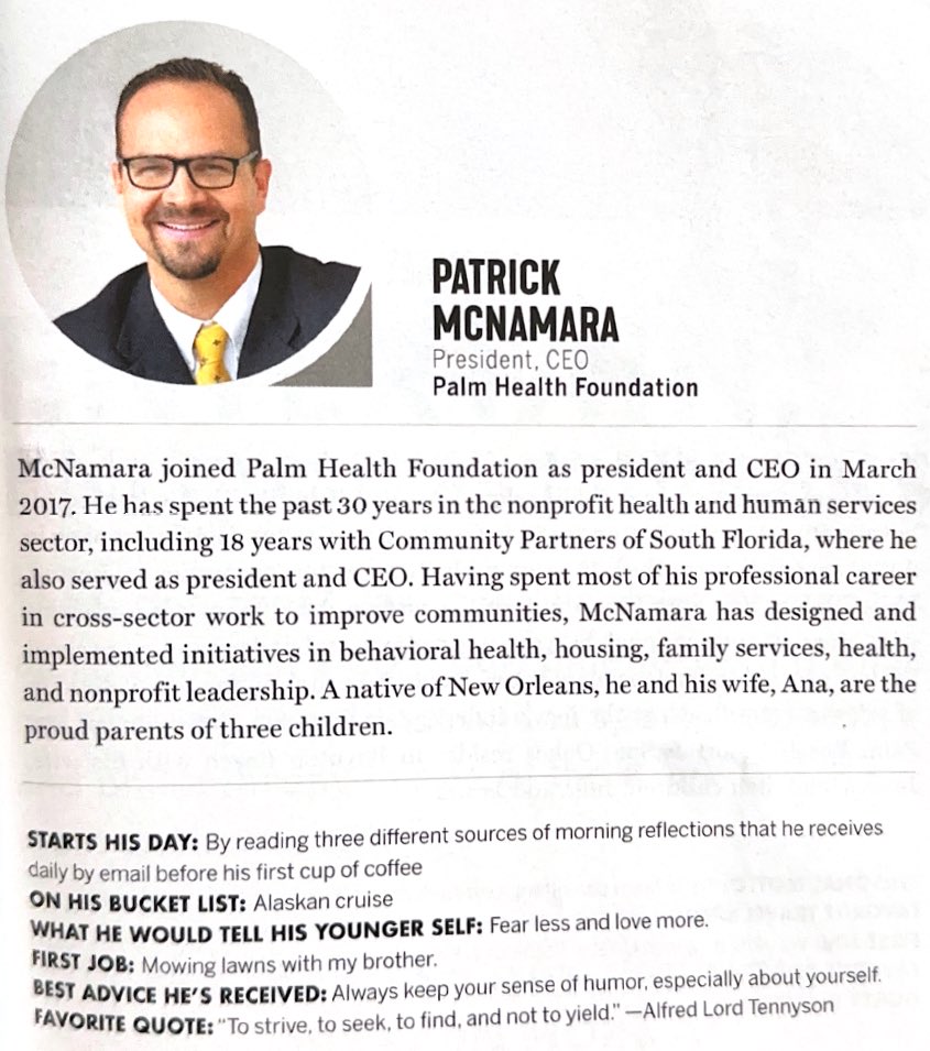 🏆 Our President &amp; CEO, Patrick McNamara, has been named to Palm Beach Illustrated's Palm Beach 100 for another year! From his humble beginnings mowing lawns with his brother to leading our mission for better brain health across our community, his journey continues to inspire us!