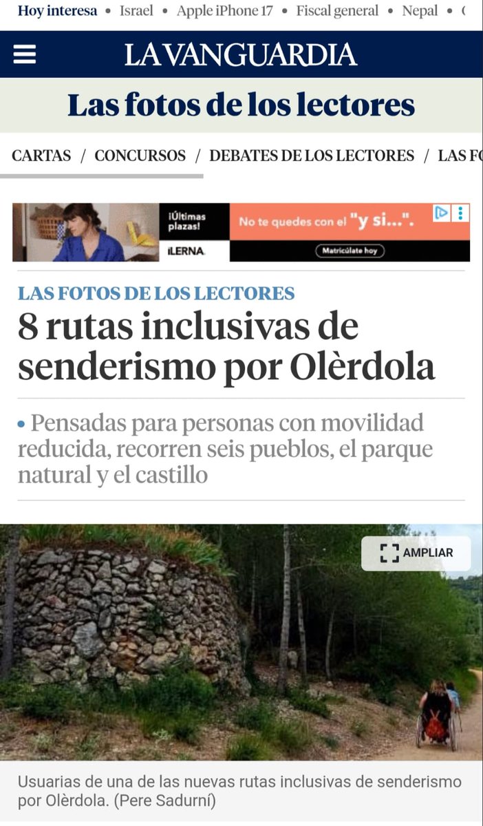 Avui ha sortit publicat a <a href="/LaVanguardia/">La Vanguardia</a> les 8 Rutes de senderisme inclusives per a persones amb mobilitat reduïda als 6 pobles d' Olèrdola,al Parc Natural  <a href="/xarxadeparcs/">Xarxa de Parcs Naturals</a> i al Castell d'Olèrdola <a href="/macarqueologia/">Museu d'Arqueologia de Catalunya</a> #igualtat #senderismeinclusiu <a href="/TurismeDIBA/">TurismeDIBA</a>