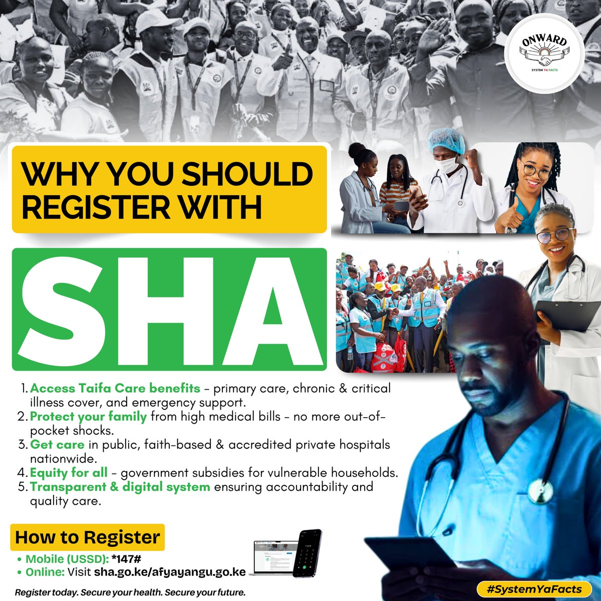 CaptainKipkorir's tweet photo. @HonAdenDuale SHA is changing lives.
Those who haven't registered for TaifaCare, the time is now.
#RegisterForSHA https://t.co/c0cBNaBvFM