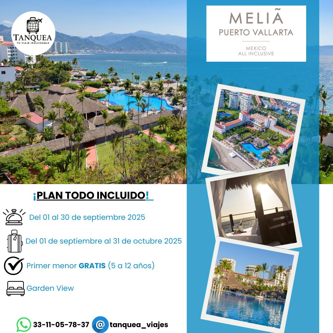 TanqueaViajes's tweet photo. No dejes pasar esta promoción en "MELIÁ PUERTO VALLARTA"🌴👙🌊😍#melia #puertovallarta #vallarta #hotel #playa #mar #oferta #promocion #trip #travel #agenciadeviaje #viaje #vacaciones #feliz #exito #agencia #agenciadeviaje #todoinlcuido #allinclusive https://t.co/uPsCOXTwl2