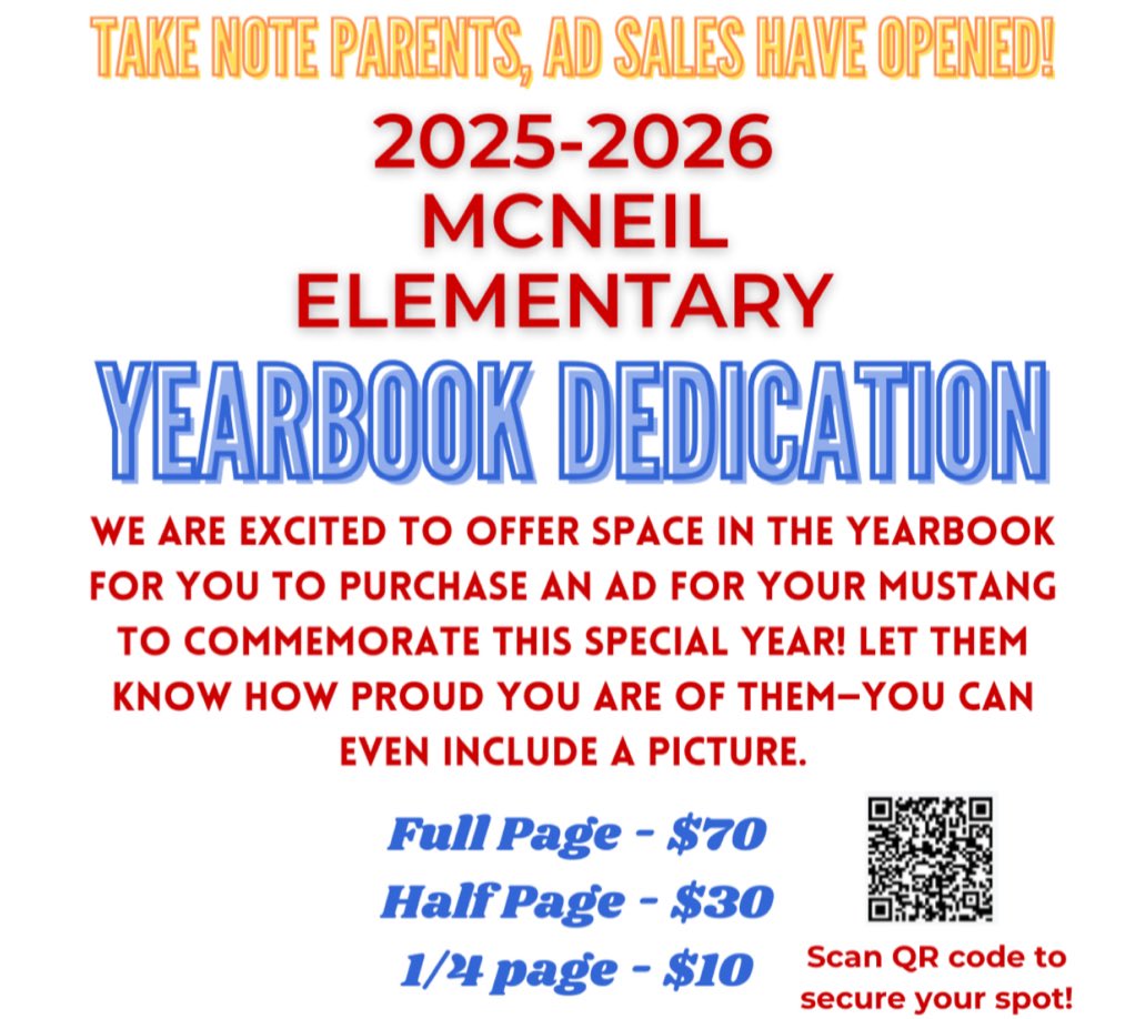 Yearbook Ad Sales are NOW OPEN! 🎉
Make this year extra special by giving your student a personal shoutout in the yearbook. 💙

Spots are limited—don’t miss your chance to celebrate your Mustang!

👉 Click the link to purchase your ad today!
link.entourageyearbooks.com/view_account.a…