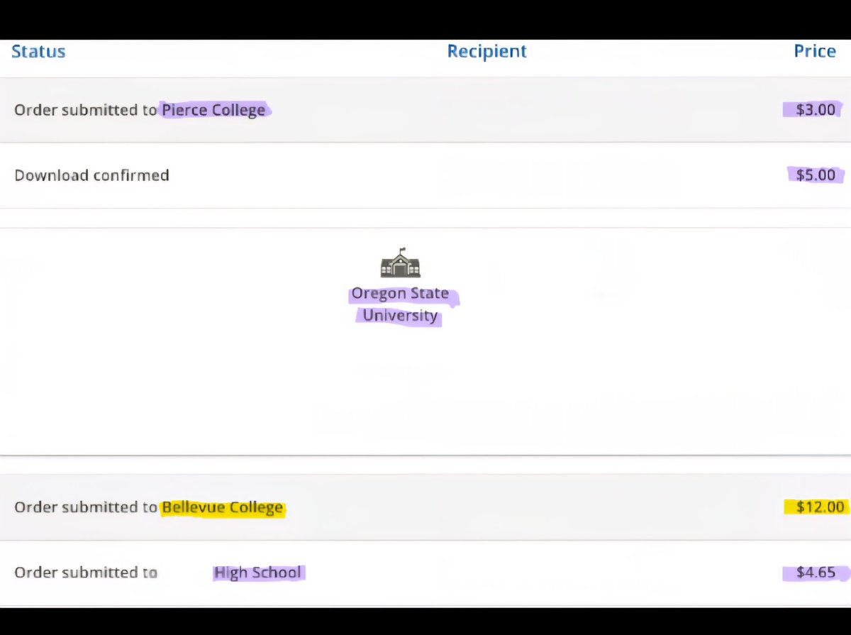 AClinton343's tweet photo. Can someone explain why @BellevueCollege charges 3x-4x the amount of other colleges/universities for official transcripts?! They're sent electronically so couldn't be because they're sent in gold envelopes. This is crazy. A 4-year university doesn't charge that much.🤦🏻‍♀️ https://t.co/Cqw8G1DB7v