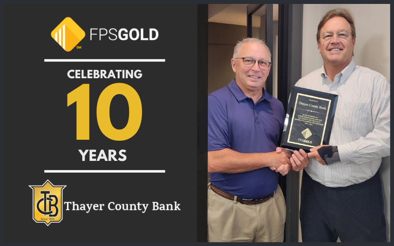 FPSGOLD's tweet photo. We’re proud to celebrate 10 years of partnership with Thayer County Bank.

Over the past decade, we’ve had the privilege of working closely with President Pat Kenner and the entire Thayer County Bank team. It’s been a pleasure to support their success over the years. https://t.co/g3iPusa5PD