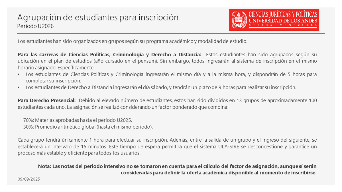 Agrupación de estudiantes para inscripción 
 Periodo U2026