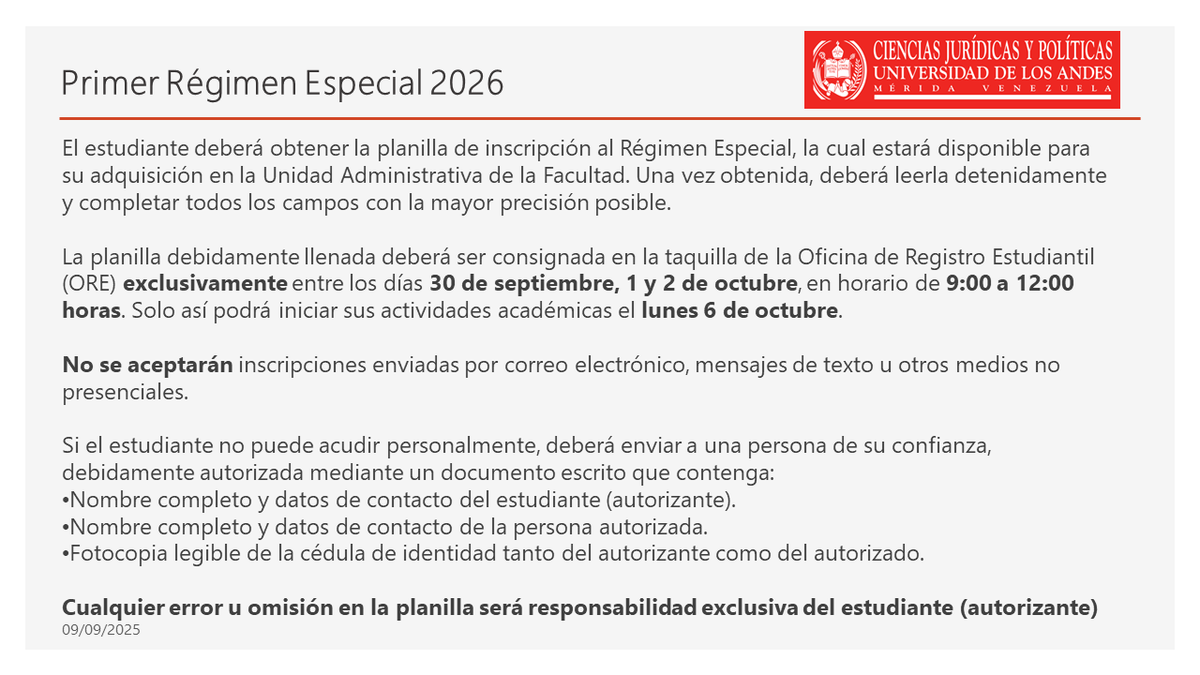 Primer Régimen Especial 2026