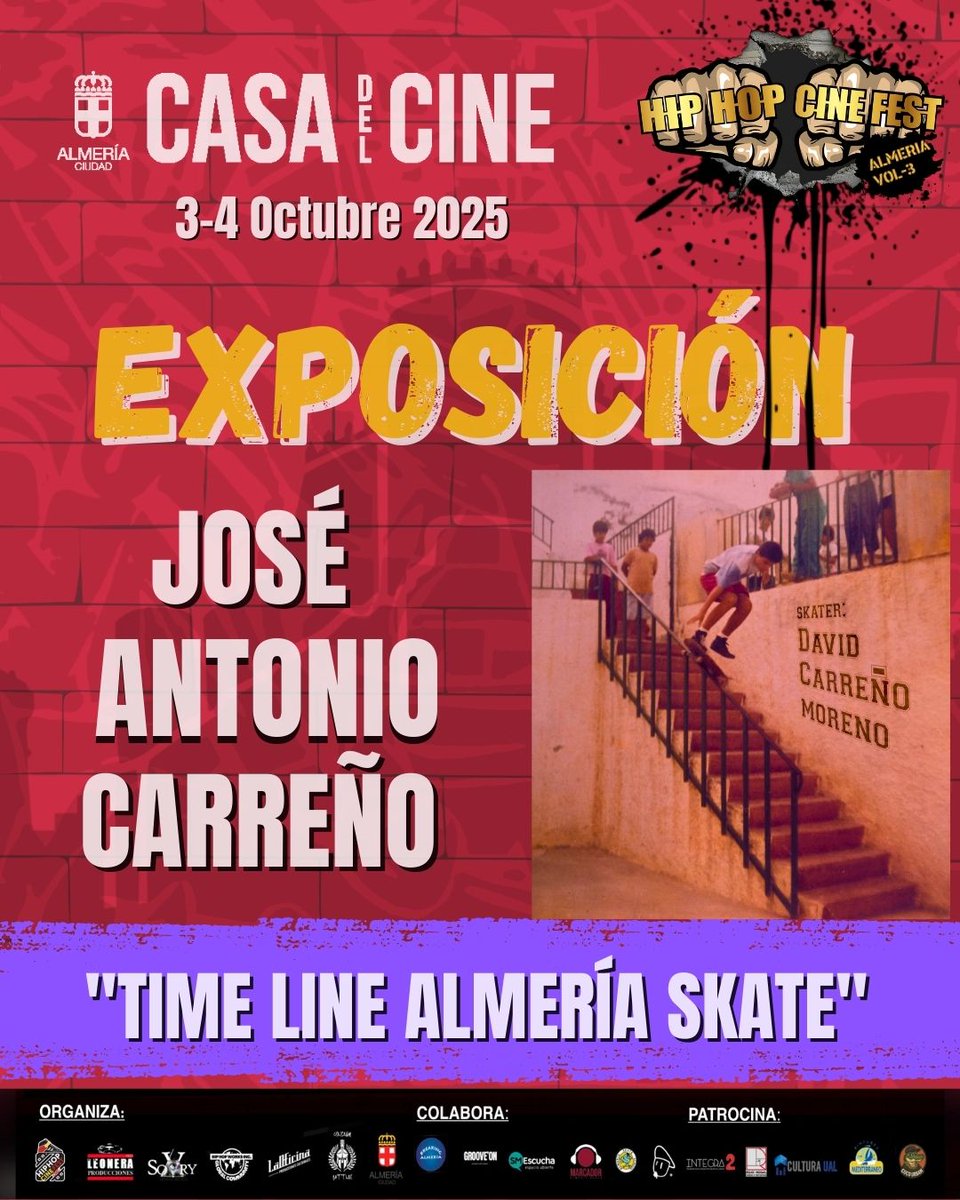 🎬 Hip Hop Cinefest Almería vol. 3
Seguimos desvelando más actividades del programa. Podréis disfrutar en La Casa del Cine de 🖼️2 exposiciones y de 🎤 LA FINAL DE LOS CAMPEONATOS DE FREESTYLE, organizados por
@coliseumbattle 🏆
#hiphopcinefest #hiphopworks #Almería