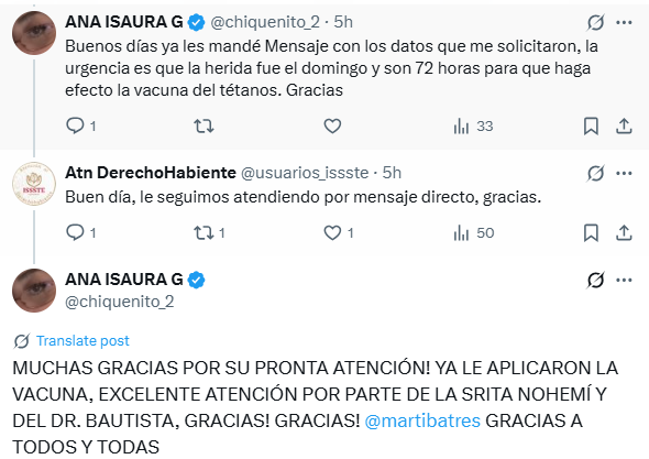 ¡Atención rápida! Gracias al personal del #ISSSTE por cuidar de cada paciente con dedicación y profesionalismo. #SíMeCumplISSSTE ✅