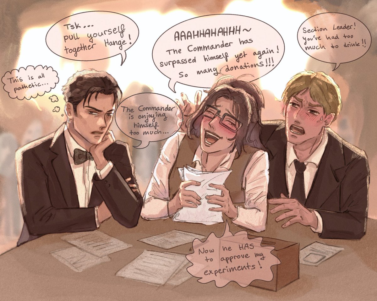 scout fundraiser, but with levi, hange, and moblit #aot #aotfanart
