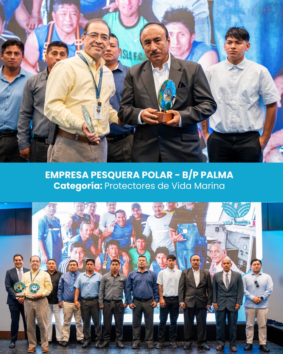 PesqueriaEc's tweet photo. Ellos son los protagonistas de los Premios Vida Marina 2024 🌊🏆
Presentamos a quienes han demostrado que la sostenibilidad es posible con acción y trabajo en equipo. Estas empresas y tripulantes del FIP de Pelágicos Pequeños lideran con hechos el camino hacia una #Pescaresponsable.

#PremiosVidaMarina