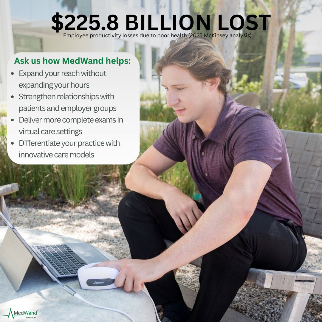 MedWand's tweet photo. 💡 U.S. employers lose $225.8B every year in productivity due to health issues (McKinsey, 2025).

For direct primary care + concierge physicians, that’s an opportunity. Ask us how #MedWand helps expand reach, strengthen patient relationships & differentiate your practice.

#DPC #ConciergeMedicine #HealthcareInnovation