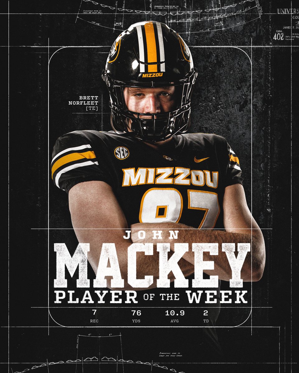 Mizzou Football (@mizzoufootball) on Twitter photo Brett Norfleet named John Mackey Player of the Week
<a href="/brettnorfleet5/">brett_norfleet</a> X <a href="/JohnMackeyAward/">John Mackey Award</a>
#MIZ | #STP Brett Norfleet named John Mackey Player of the Week
<a href="/brettnorfleet5/">brett_norfleet</a> X <a href="/JohnMackeyAward/">John Mackey Award</a>
#MIZ | #STP