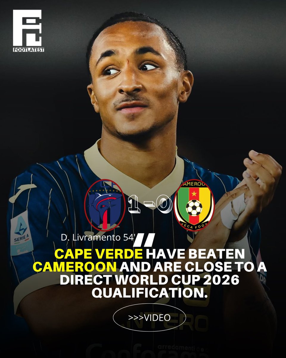 Footlatest442's tweet photo. 🚨:CAPE VERDE HAVE BEATEN CAMEROON 1-0 AND ARE CLOSE TO A DIRECT WORLD CUP 2026 QUALIFICATION.

THE FANS HAVE INVADED THE PITCH.

#capevarde🇨🇻❤️ #livramento #cameroon🇨🇲 #worldcupqualifiers #worldcupqualifiers2026🏆 #football #reels #video #fy #fypage #fypreelsシ゚viralシ #fypagee https://t.co/HJafjVTHZM