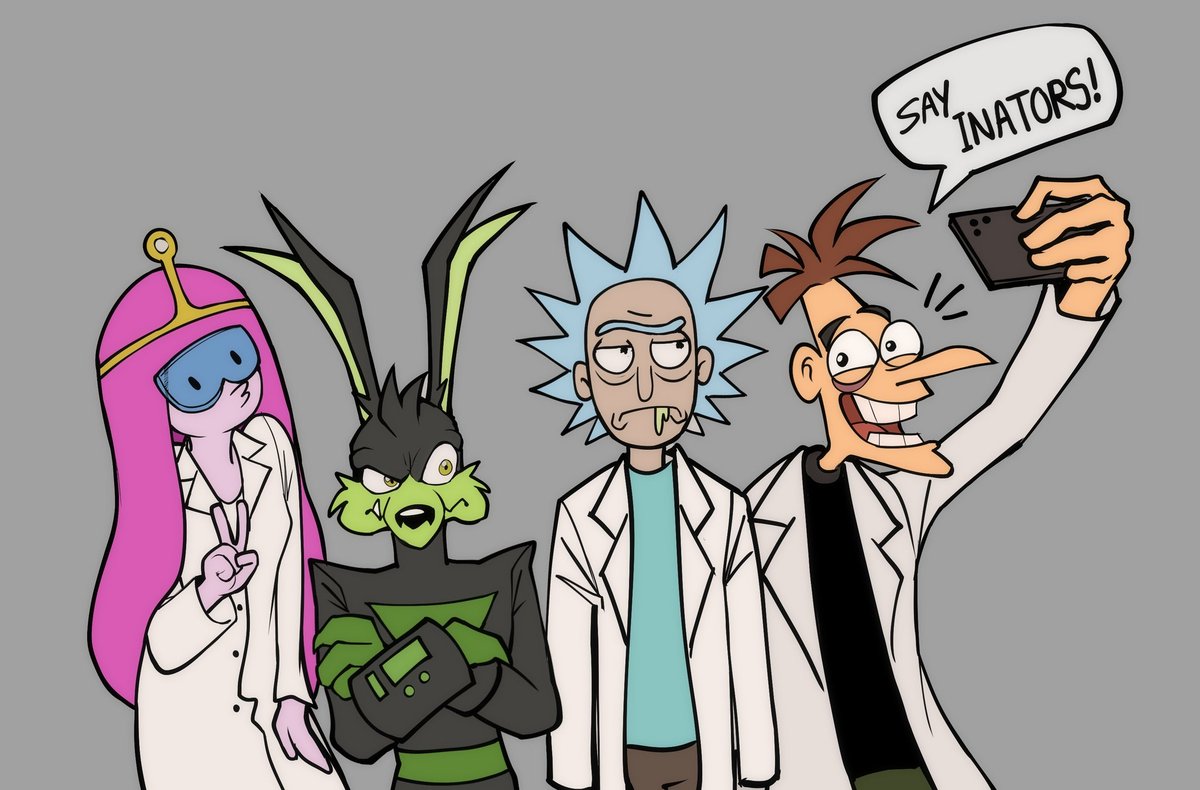 MaxDraws1's tweet image. The Science Gang 🤓😎🤙🔬 Say inators! #art #adventuretime #loonaticsunleashed #RickandMorty #phineasandferb #DrDoofenshmirtz