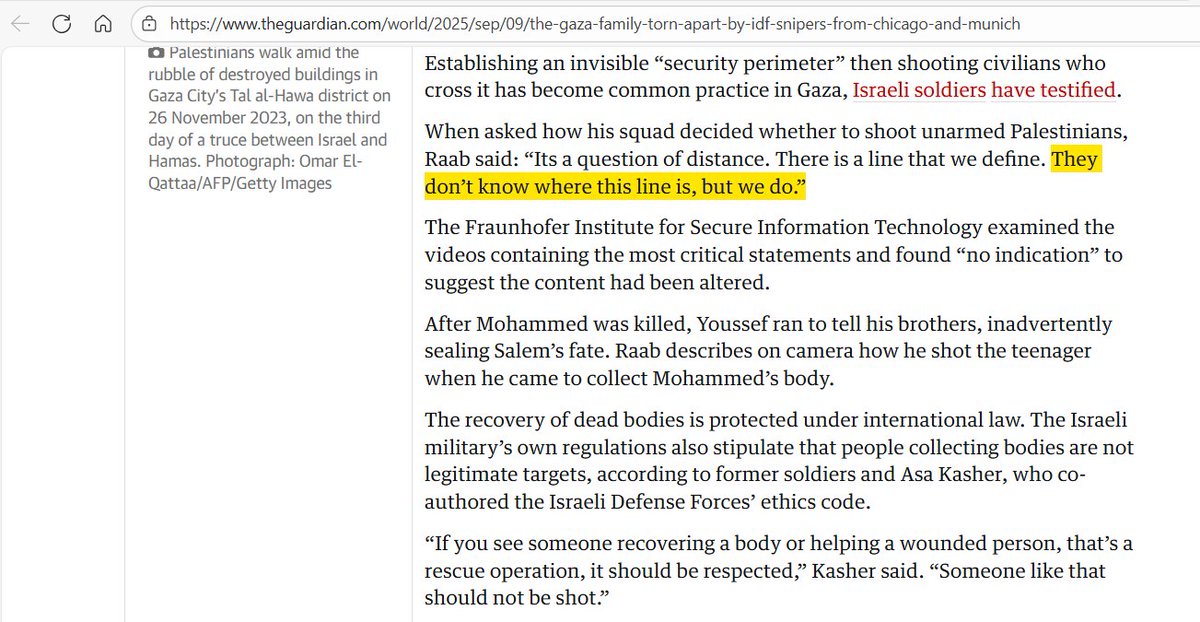 History__Speaks's tweet image. The IDF "soldier" who deliberately killed a young man he knew was unarmed and retrieving the body of his brother - who himself was murdered for being in a "kill zone" - says IDF kill zones aren't even clearly defined to Gazans. "They don’t know where this line is, but we do.”