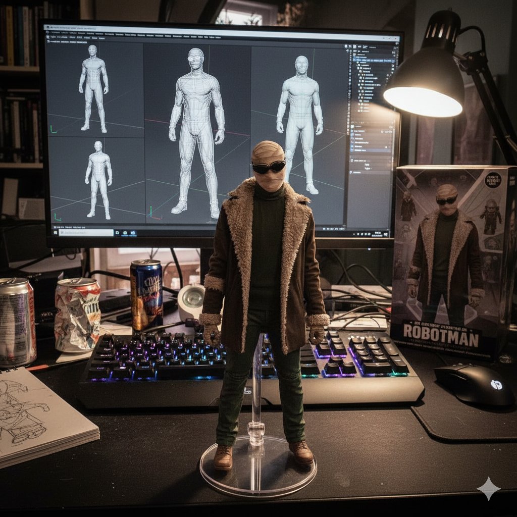 pranjall21's tweet image. Prompt:
"Create an image of a collectible figure on a desk with a computer monitor displaying 3D models."