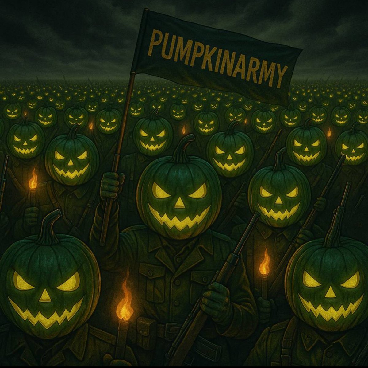 The Pumpkinkin Army rises under the harvest moon! Armed with grins that glow eternal and spirits unbreakable, we're marching straight into the heart of Halloween. 

Who's ready to join the legion? Rally the squad— the night is ours! 🎃

$PUMPKIN