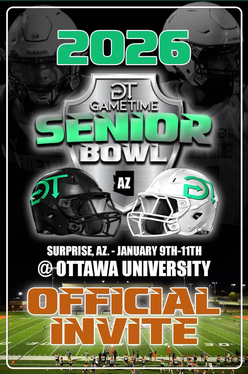 Thank you <a href="/GametimeRC/">Gametime Recruiting & Consulting</a> for the senior bowl invite!!
<a href="/IdahoRecruitHub/">Idaho Recruit Hub</a> <a href="/CoachJinx/">Daniel Jenkins</a> <a href="/CoachJournell/">Tom Journell</a> <a href="/LOGGER_LBCOACH/">UPS Loggers Coach Jeff Schmidt</a> <a href="/MacCoachHauser/">Zachary Hauser</a> <a href="/Jeff_Reinebold/">Jeff Reinebold</a>