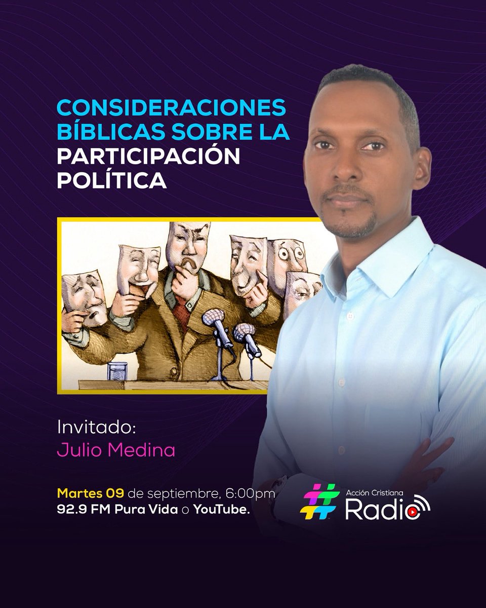 ⚖️🙌 Muchos alegan que "la política es corrupta", y que un cristiano no debe meterse en política.

¿Está esta idea basada en la biblia? 

Hoy en el programa conversamos con Julio Medina, educador y ciudadano preocupado por su nación, que se ha dedicado a estudiar este tema