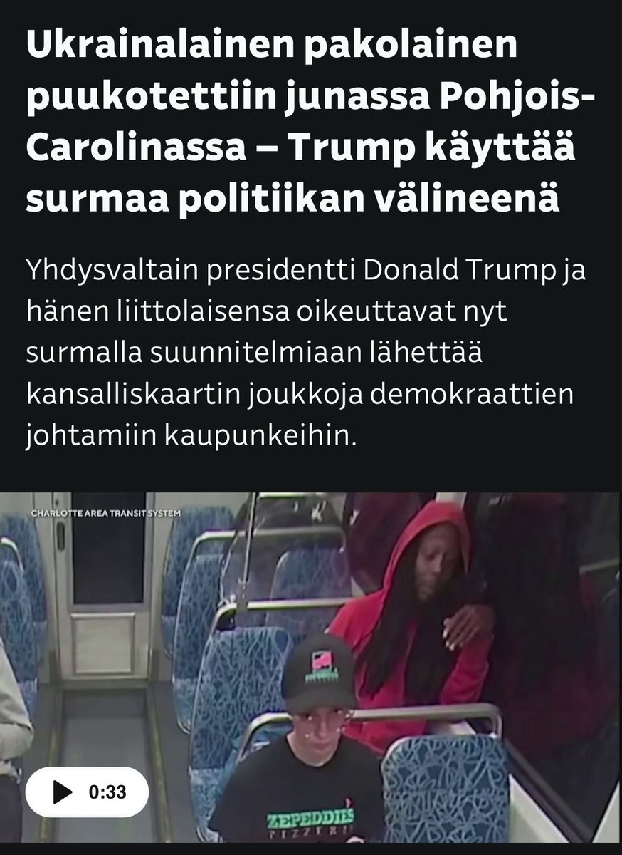 14 kertaa rikoksesta tuomittu ja silti vapaalla jalalla ollut Decarlos Brown Jr tappaa hirvittävällä tavalla ukrainalaisen pakolaisen Iryna Zarutskan junassa Pohjois-Carolinassa ja tämä on Ylen uutisen kärki tästä tragediasta.

Olen sanaton.