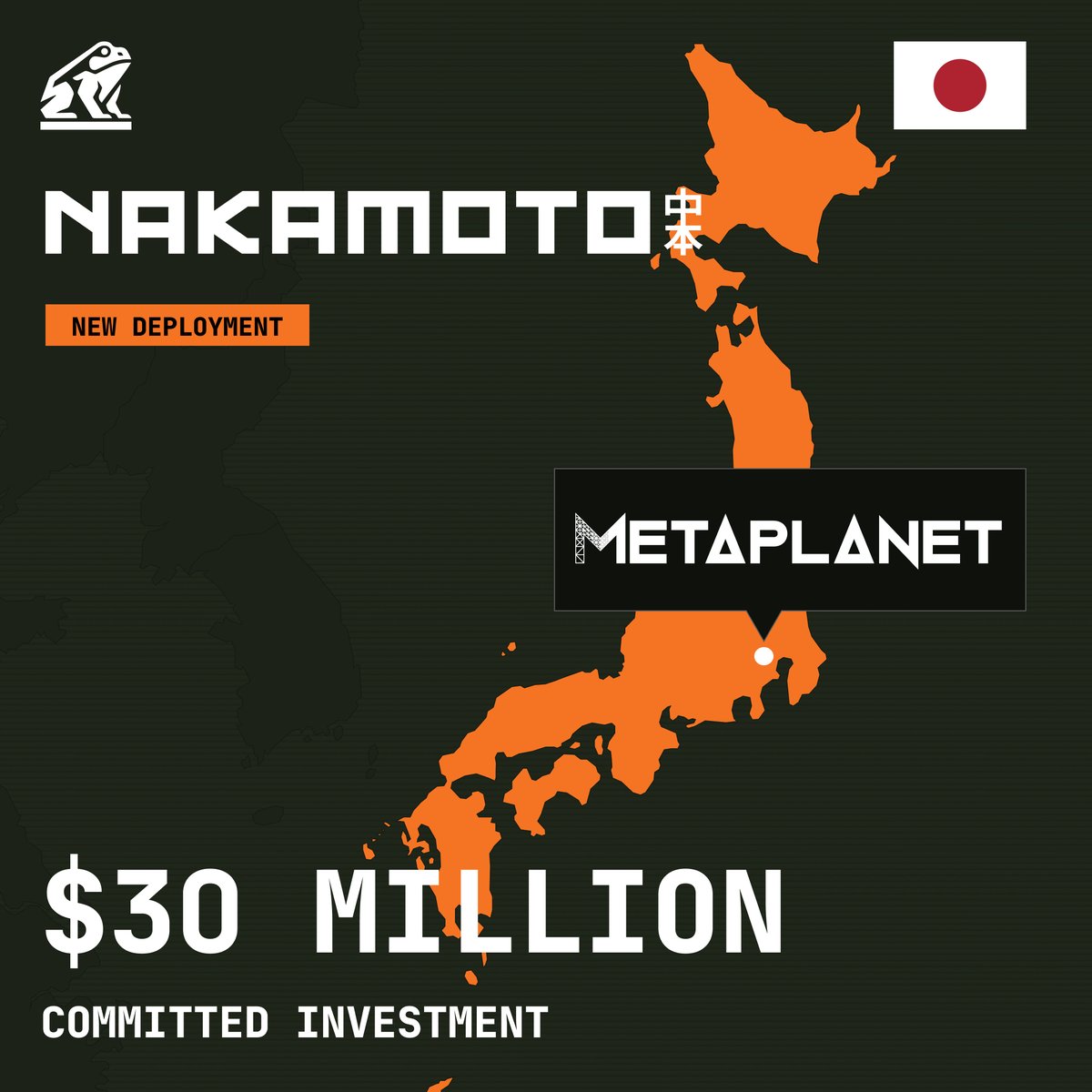 Nakamoto (@nakamoto) on Twitter photo Today Nakamoto announced a commitment to invest $30M in <a href="/Metaplanet_JP/">Metaplanet Inc.</a> . This transaction would mark Nakamoto’s largest single investment to date and its first in the Asian market. Today Nakamoto announced a commitment to invest $30M in <a href="/Metaplanet_JP/">Metaplanet Inc.</a> . This transaction would mark Nakamoto’s largest single investment to date and its first in the Asian market.