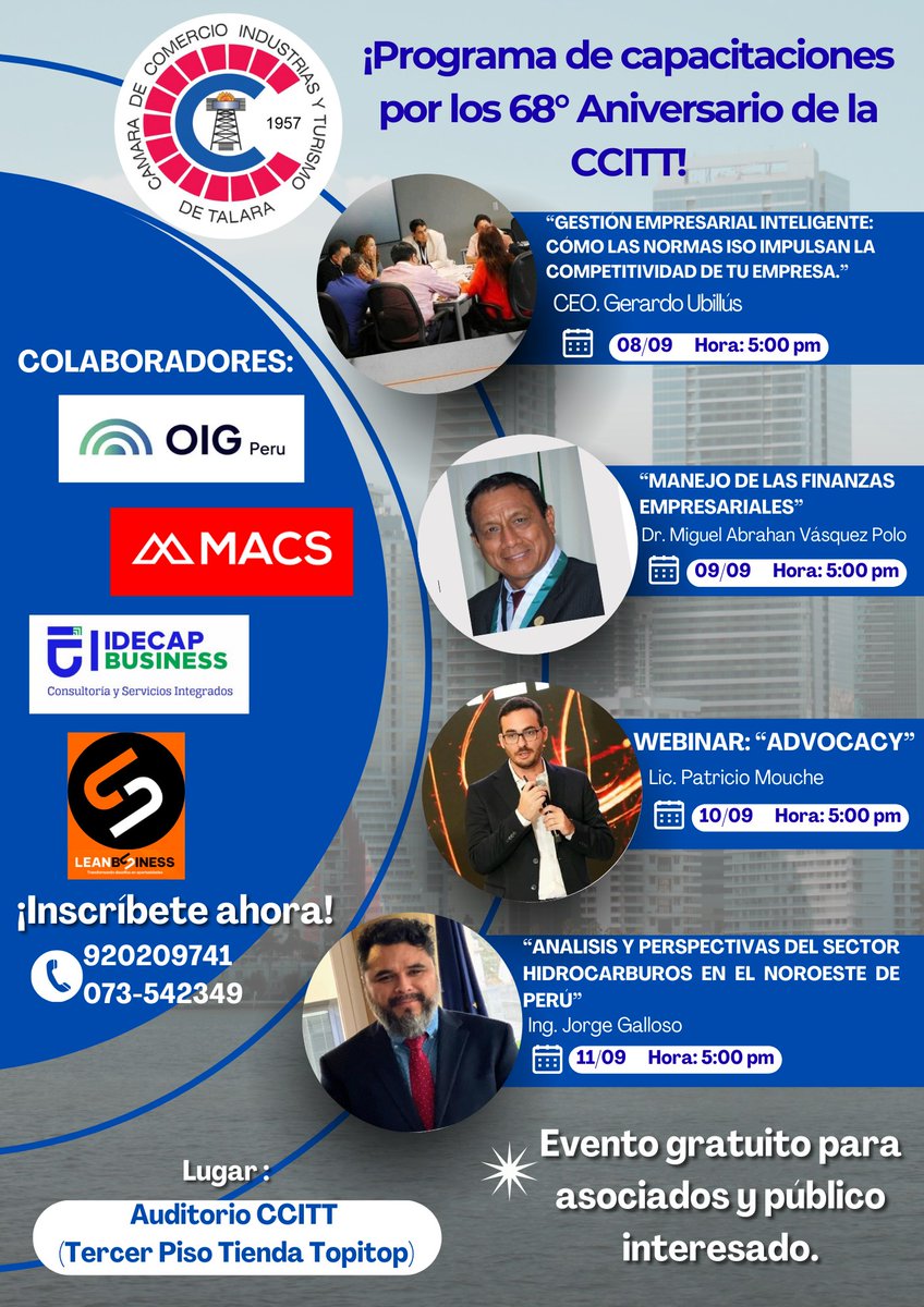 Mañana con esta charla para #Perú y la Cámara de comercio de #Talara sobre el rol y el posicionamiento del sector privado. ¡Un gusto participar en su aniversario! 👇
#68CCITT