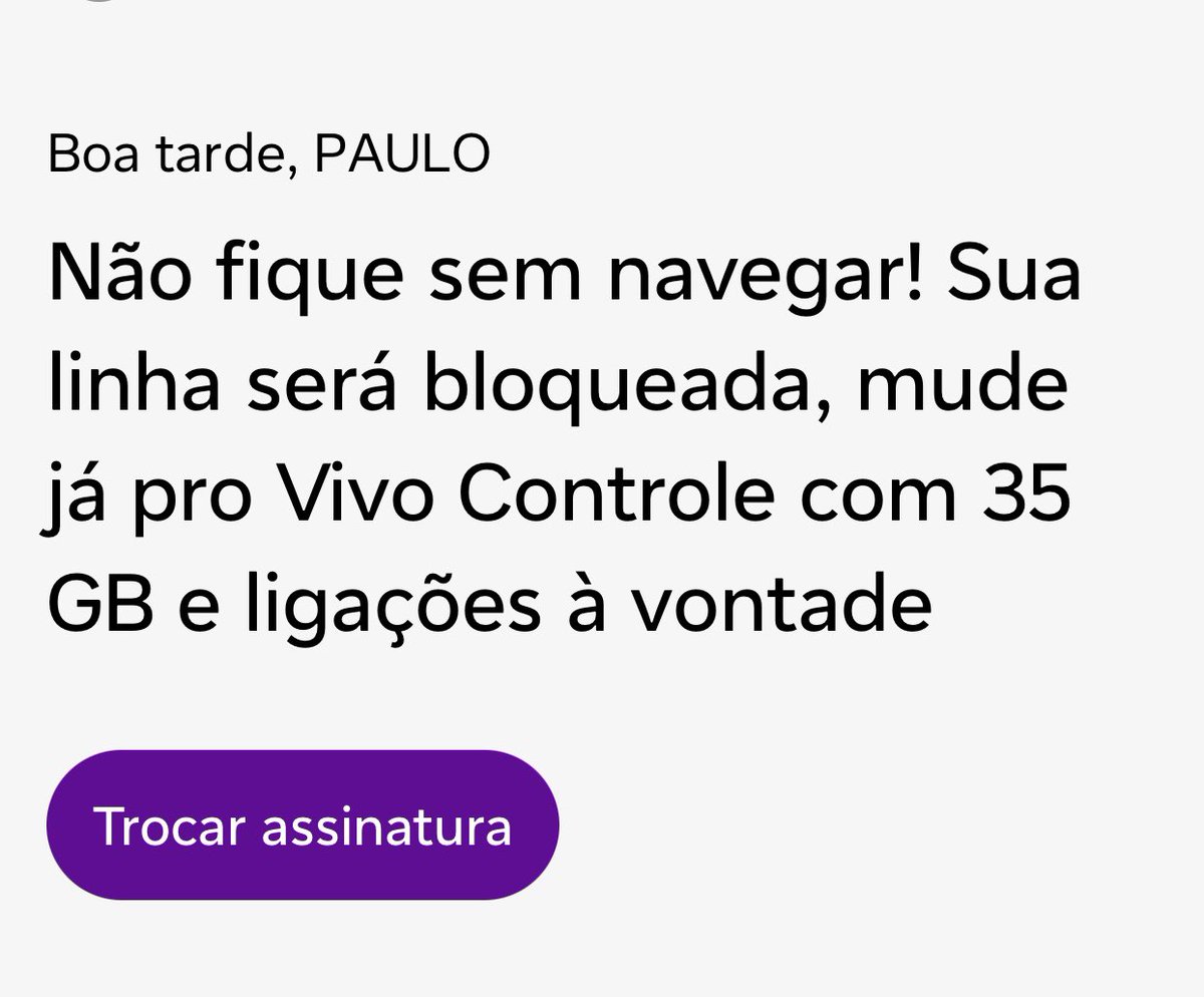 PGustavo's tweet photo. A @vivobr está vacilando demais com seus clientes, fiz ontem a recarga mensal pro meu plano pré pago daí além de me ligarem 4 vezes por dia ainda manda essa mensagem no aplicativo! 🤬🤬 https://t.co/qonviQ96NO