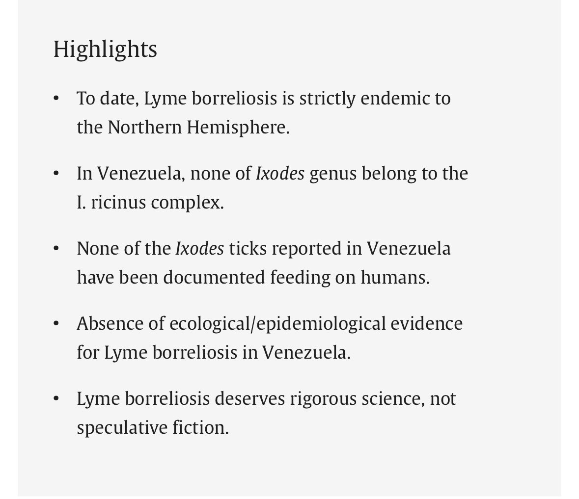 “Lyme borreliosis emergence in non-endemic regions, without strong molecular, clinical, and ecological evidence, undermines both scientific integrity and public trust”
sciencedirect.com/science/articl…
<a href="/DrAJRodriguezM/">Dr Alfonso J Rodriguez-Morales MD MSc DTM&H HonDSc</a> <a href="/CarlosRamiroSR/">Carlos Ramiro Silva-Ramos</a>