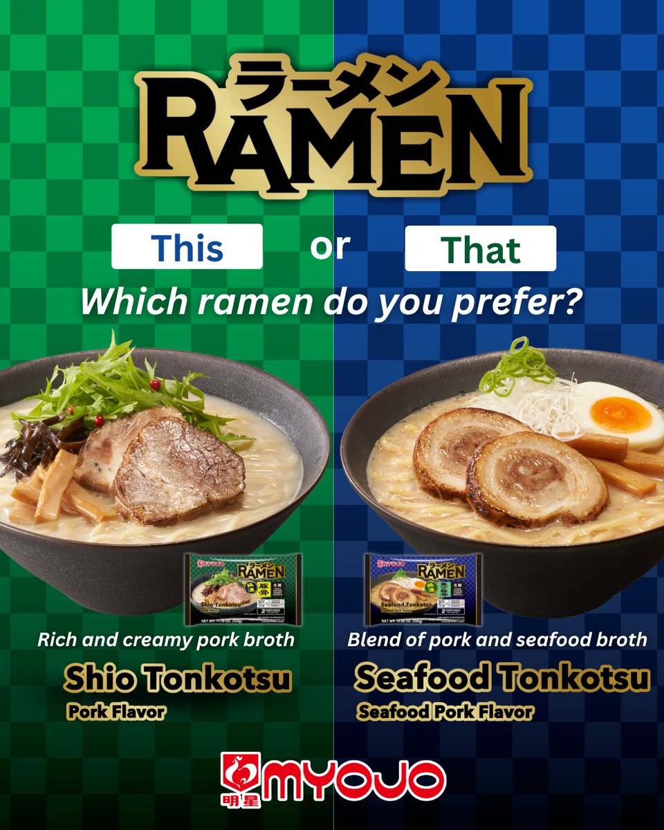 🍜This or That? どちらがお好みですか？
    A) 塩豚骨 (Shio Tonkotsu) 
          → creamy pork broth
    B) 魚介豚骨 (Seafood Tonkotsu) 
          → pork &amp; seafood blend