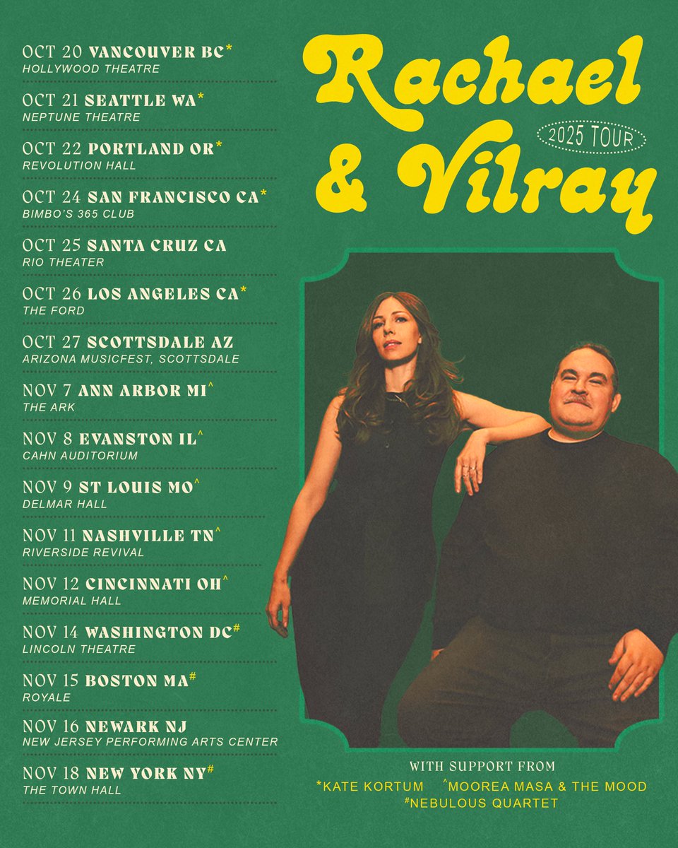 Lake Street Dive (@lakestreetdive) on Twitter photo In case you didn’t know… <a href="/rachaelnvilray/">Rachael & Vilray</a> are going on tour this fall! And this Friday you can get your tickets to their shows with reduced of NO FEES. Check it out! In case you didn’t know… <a href="/rachaelnvilray/">Rachael & Vilray</a> are going on tour this fall! And this Friday you can get your tickets to their shows with reduced of NO FEES. Check it out!