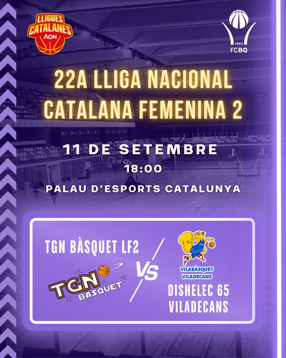 💪🏽Debut del Lliga Femenina 2 del TGN Bàsquet! 

🆚 <a href="/VilabasquetVila/">Vilabàsquet Viladecans</a> 
🗓️ Dijous 11 de setembre 
🕕 18:00
📍 Palau d’Esports Catalunya (Anella Mediterrània)