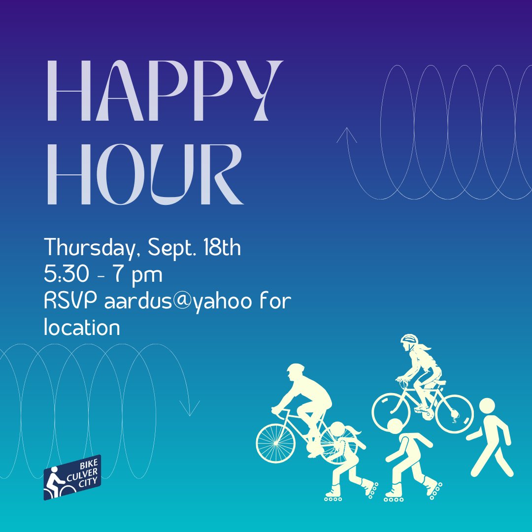 Join us for Handlebar Happy Hour on Thursday, September 18, from 5:30 – 7 pm at an exceptional private residence. RSVP aardus@yahoo.com for location.  Greet old friends and new at BCC’s super social monthly meet-up. Plenty of secure bike parking. Limited street parking.