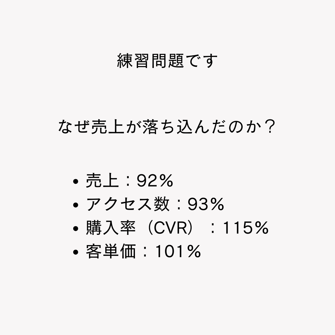 数字を”読み込める人”と、数字を”眺める人”
この違いはフレンチのコース料理と僕の手料理ぐらいの違いがあります（例えが雑ｗ）

では、練習問題です。
以下のECサイトの数字をみて、みなさんは読み込みますか？（実際に僕が関わった事例です）