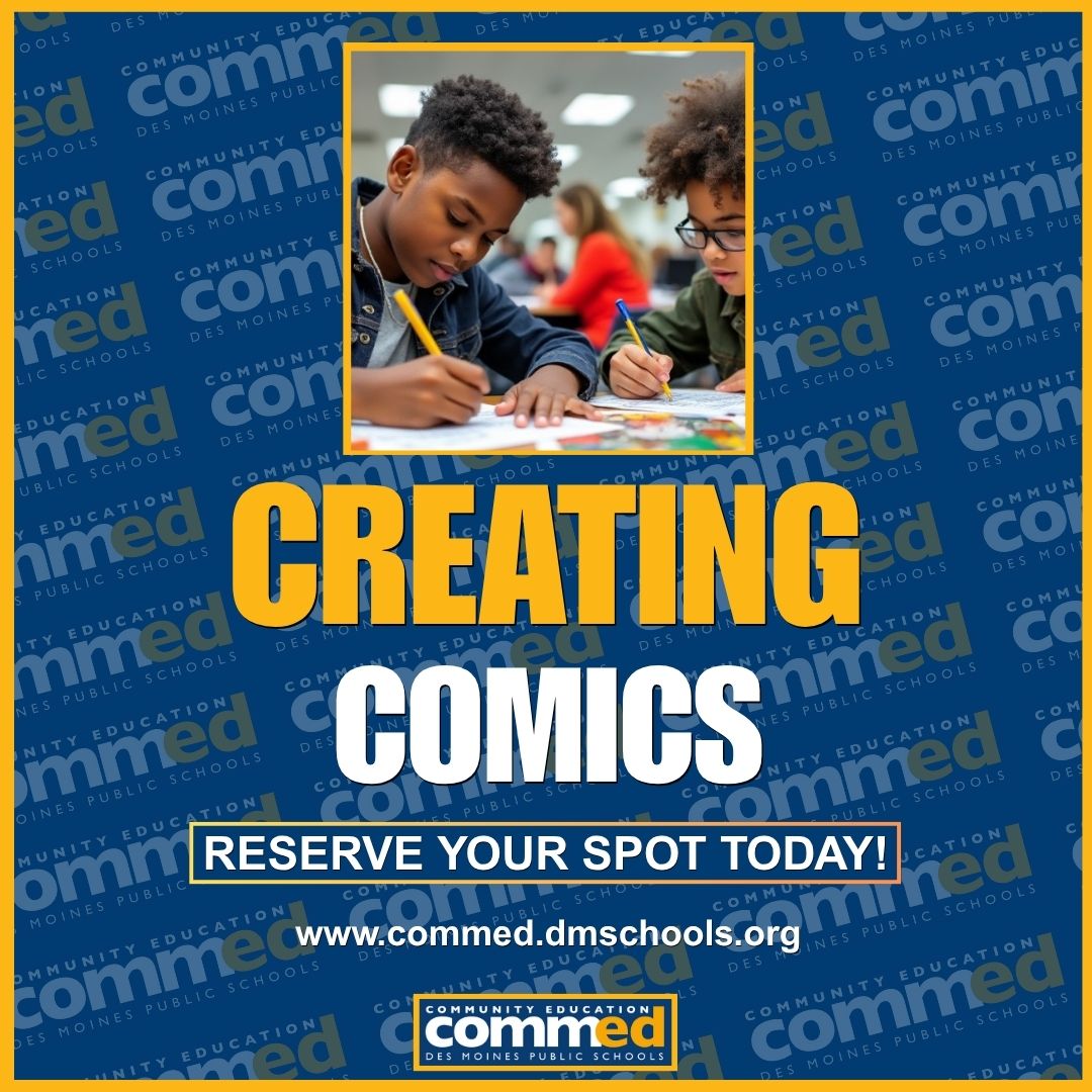 DMPSCommunityEd's tweet image. Give your kids the chance to explore, create, and discover! 🌟

✈️ Fly drones
🎨 Design fashion
⚡ Build circuits
🖊️ Create comics

Spots fill fast — reserve yours today! 🔗 commed.dmschools.org/programs/youth…