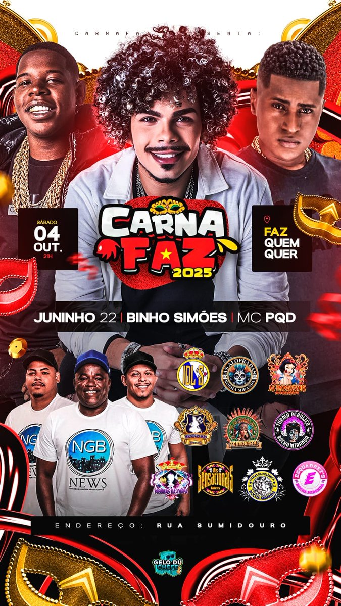 COMO PROMETIDO EDIÇÃO ESPECIAL DO NOSSO #CARNAFAZ  🇻🇳🎭

SE SOZINHAS ELAS PARAM TUDO, IMAGINA JUNTAS 🔥

BINHO SIMOES 🎤
MC PQD 🎤
JUNINHO 22 🎧
NGB NEWS 

📆 4 DE OUTUBRO 📆
📍FAZ QUEM QUER 📍