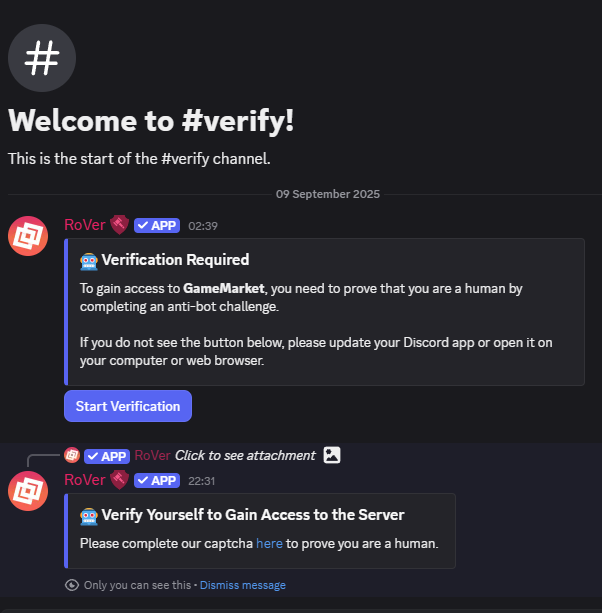 ThatMeex's tweet photo. Fake RoVer bot asking me to verify myself with a captcha which links to a fake RoVer website asking you to login using Roblox https://t.co/hU4iG1qFLb