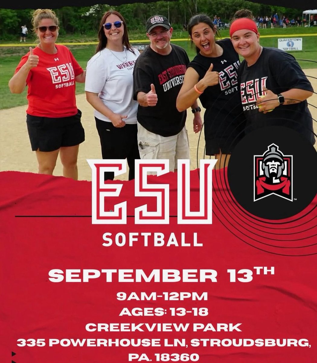 ESU Prospect Camp
Saturday, September 13, 9am-12pm
At ESU Softball Field, Creekview

To register: 
softball.esuwarriorcamps.com