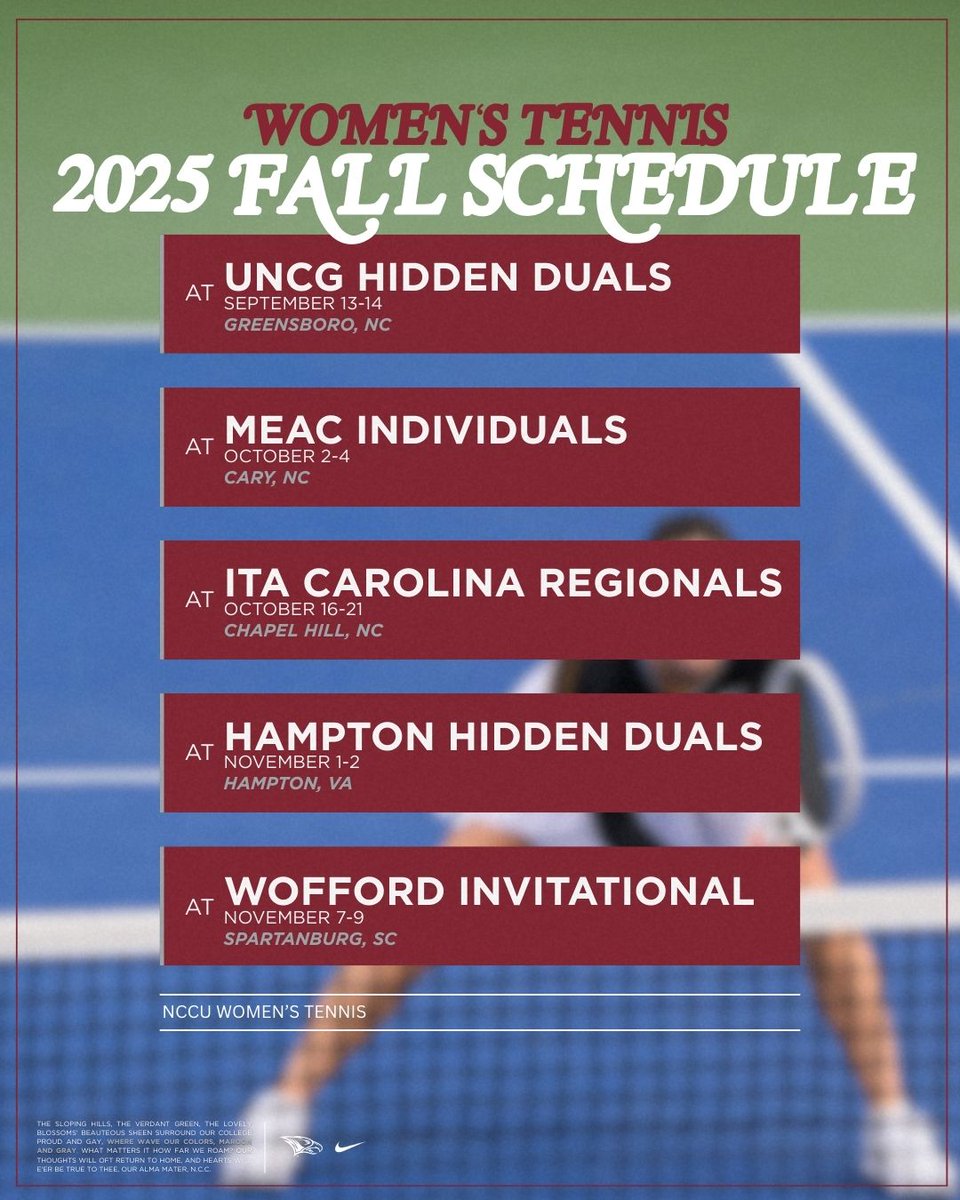 It's about that time ⏰! <a href="/NCCUWT/">NCCU Women's Tennis</a> takes the court this weekend to begin the 2025 Fall season. #EaglePride
