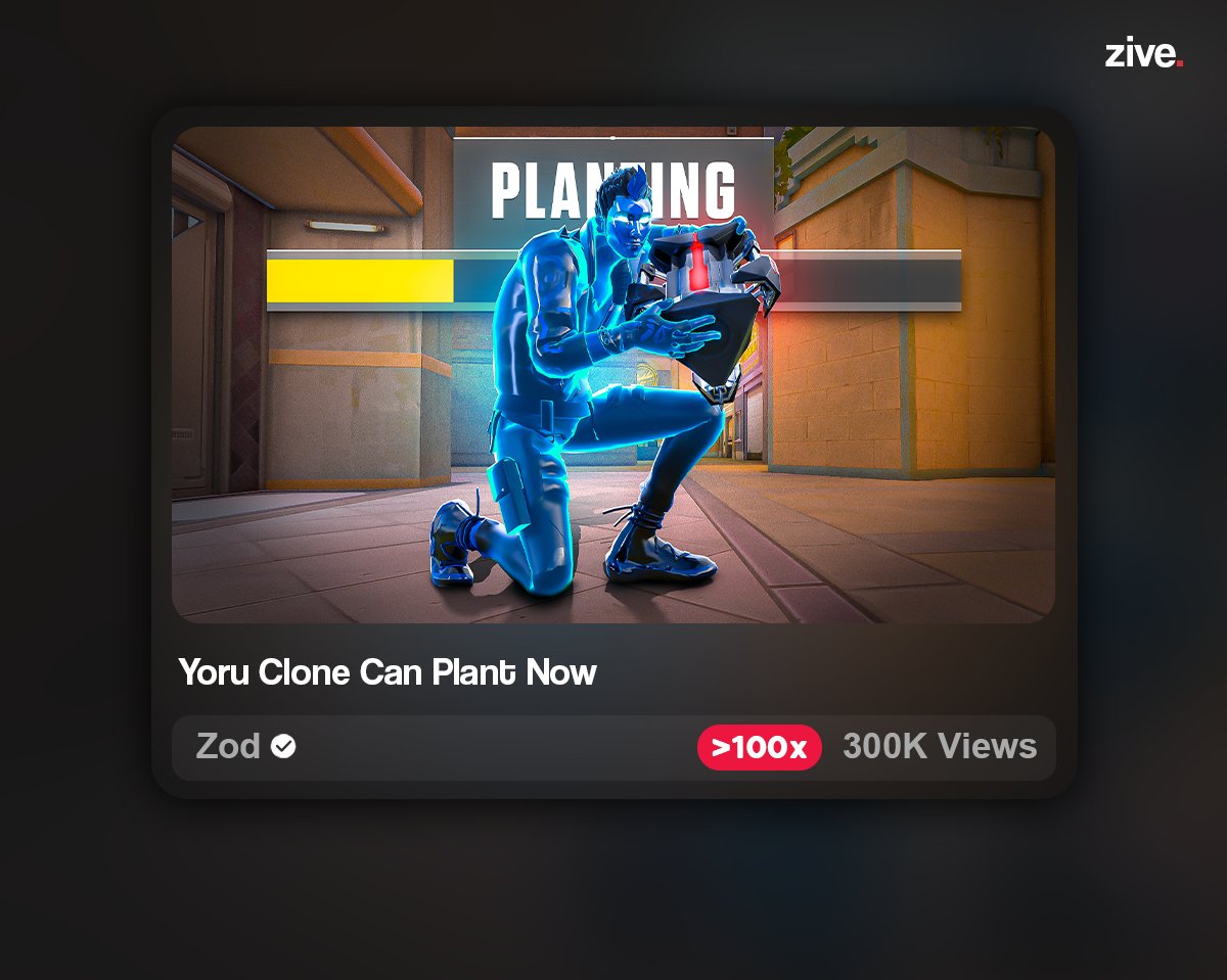 Recent VALORANT Thumbnail 
"Yoru Clone Can Plant Now"

100x outlier - 300k Views in 7 days