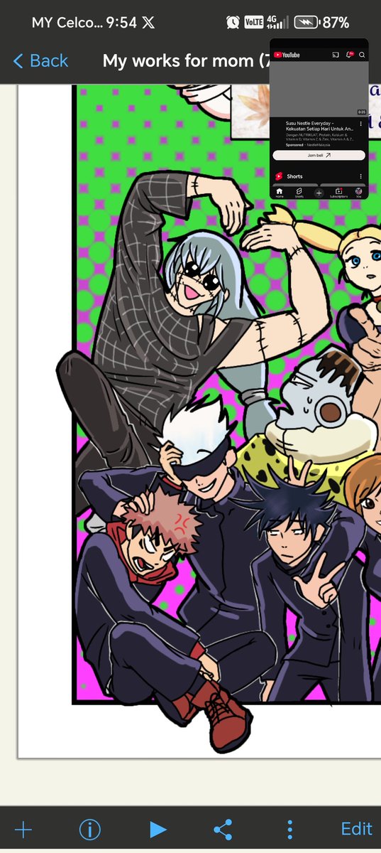 I had to make another notebook cover, a bit of sudden too. So i can't post #plumsynoodles art for now. Here, take this jujutsu kaisen screenshot instead.